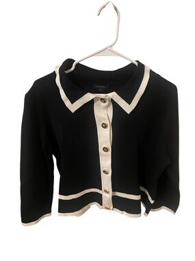 Halogen Cropped Cardigan Black White Contrast Knit Top Women’s - Medium